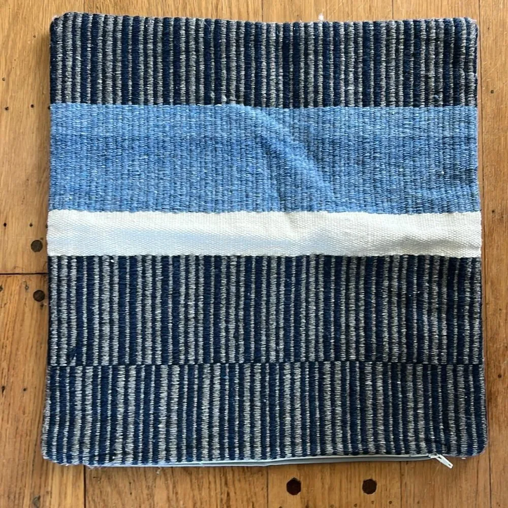 Pottery Barn BLUE STRIPES Wool Cotton Pillow Cover NWOT